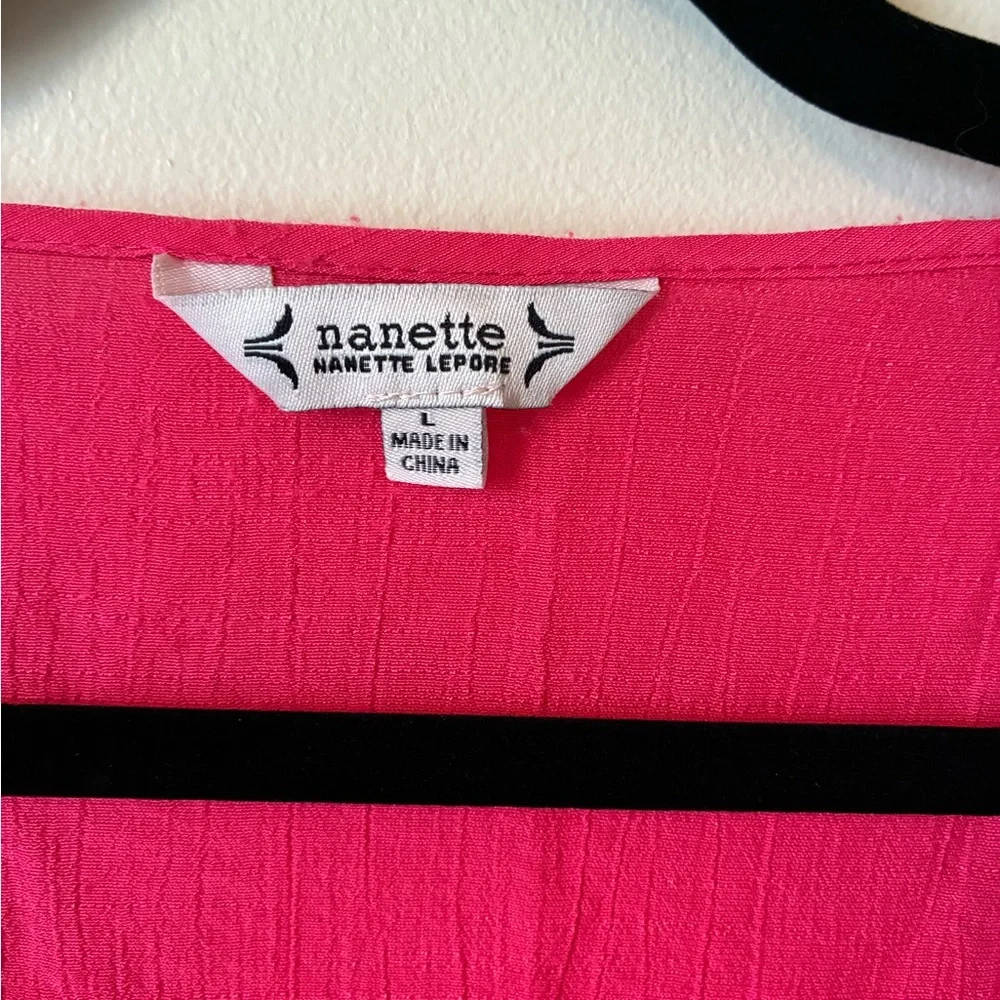 Nanette Lepore Hot Pink Ruffle Sleeve Tie Front Blouse Top Boho Coquette L - Picture 8 of 9
